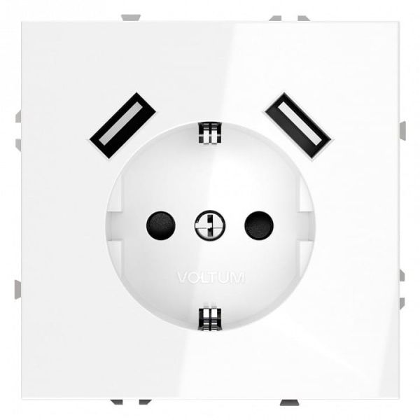 Розетка с заземлением и со шторкой и 2хUSB type A, без рамки Voltum S70 VLS040401