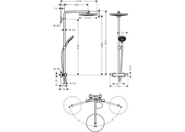 Душевая стойка hansgrohe Raindance Select 300 2jet Showerpipe 27133000
