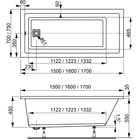 Акриловая ванна 170x75 см Vagnerplast Cavallo VPBA170CAV2X-04