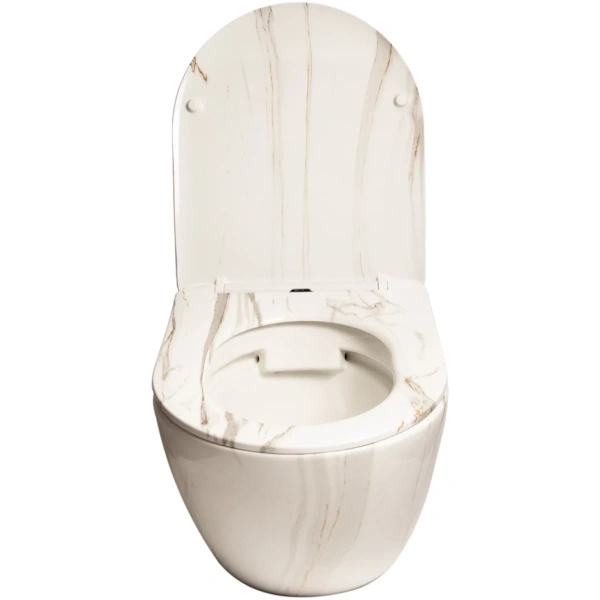 Унитаз подвесной SantiLine SL-5005MRB безободковый, с сиденьем микролифт, белый мрамор