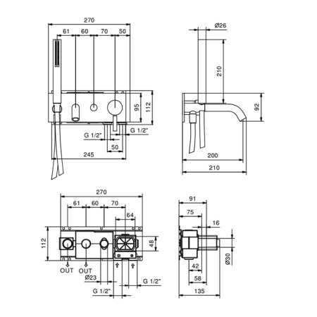 Смеситель для ванны Fantini Nostromo 50 13 E321B черный