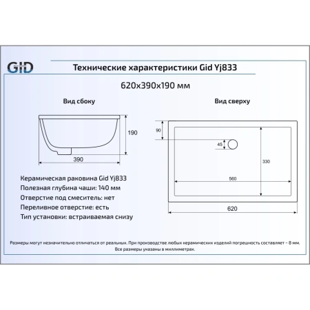 Раковина 62x39 см GID Simple N YJ833