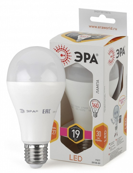 Лампа светодиодная Эра Стандарт E27 19Вт 2700K LED A65-19W-827-E27