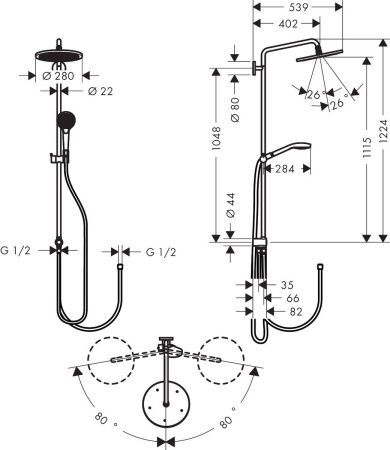 Верхний душ Grohe Euphoria Mono 27270000, 118х118 мм, 1 режим струи, без держателя