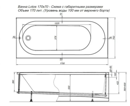 Акриловая ванна Aquanet Lotos 170х70 белый