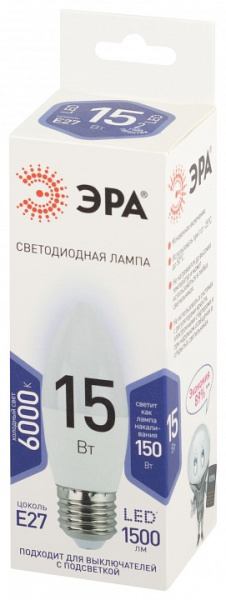 Лампа светодиодная Эра Стандарт E27 15Вт 6500K LED B35-15W-860-E27