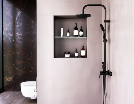 Душевая система Damixa Jupiter 977770300 со смесителем-полкой черный