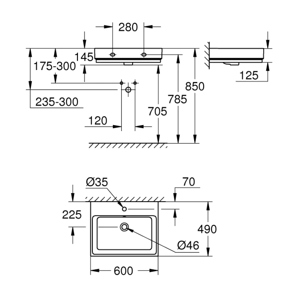 Раковина 60x49 см Grohe Cube Ceramic 3947300H