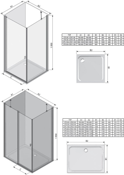 Душевая стенка Ravak Chrome 90 9QV70C00Z1 хром+Transparent
