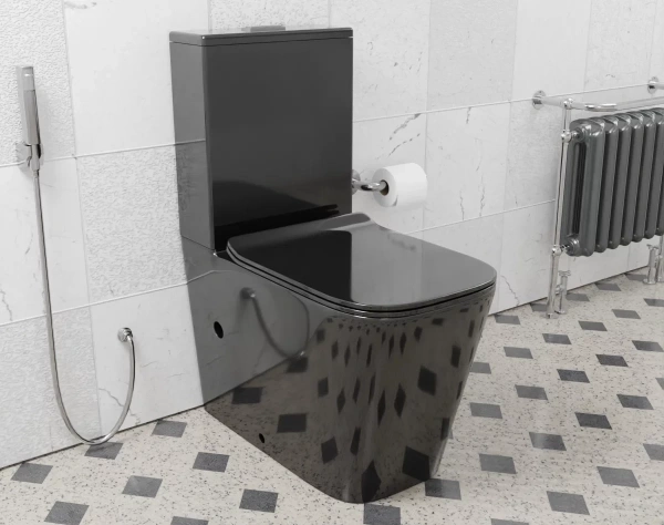 Унитаз-компакт CeramaLux NS-2170-18 безободковый, с сиденьем микролифт, черный глянец