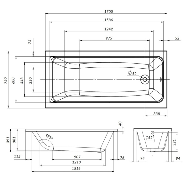 Каркас для ванны Am.Pm Gem W90A-170-075W-R