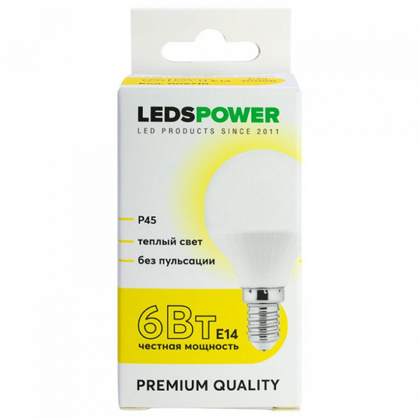 Лампа светодиодная LEDS POWER P45 E14 6Вт 3000K 006710