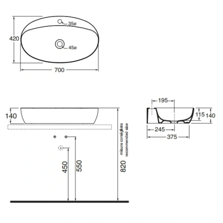 Раковина чаша 70x42 см Azzurra Elegance Circle ECI70Mbi*1
