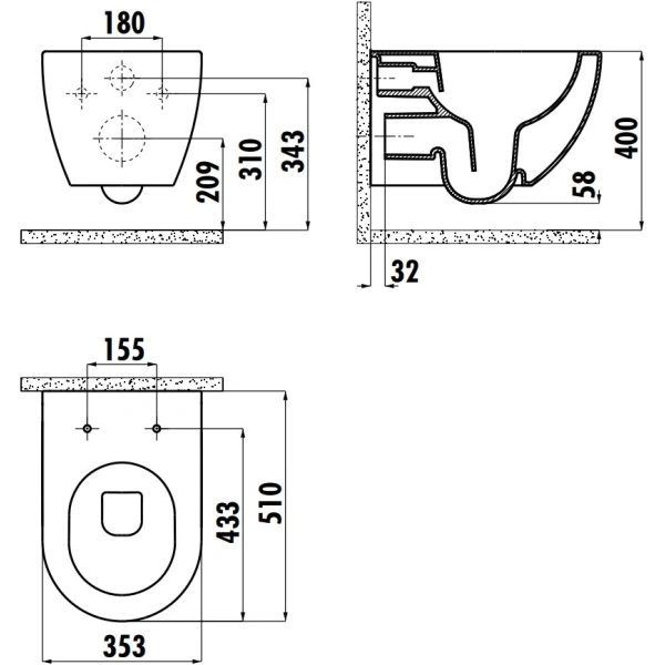 Унитаз подвесной Creavit Free FE322-11SM00E-0000 безободковый, черный матовый