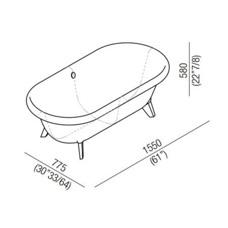 Ванна из искусственного камня Agape Ottocento 155х77 AVAS0967ZGS