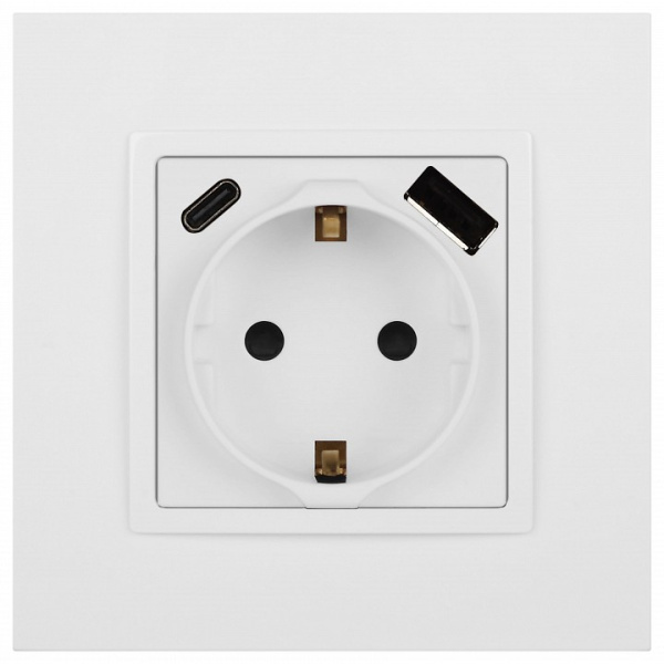 Розетка с заземлением и со шторкой и 2хUSB, без рамки Эра Эра Elegance 14-4108-01М