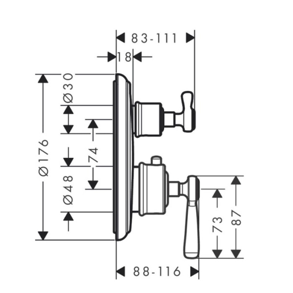 Внешняя часть термостата для душа Axor Montreux 16801820 шлифованный никель