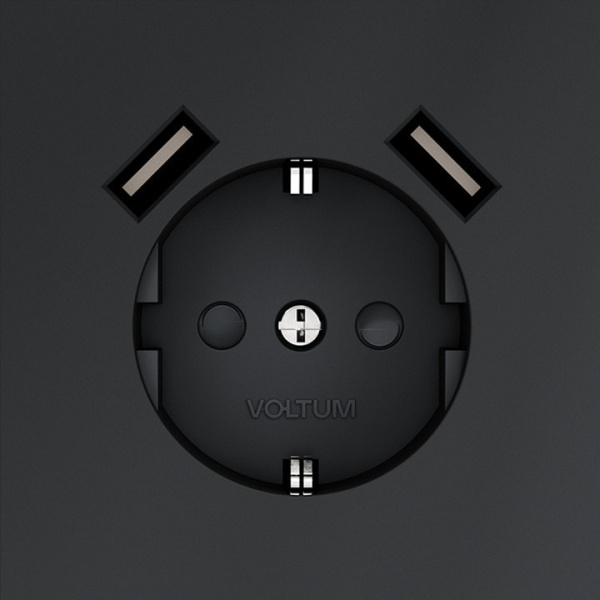 Розетка с заземлением и со шторкой и 2хUSB type A без рамки Voltum S70 VLS040407