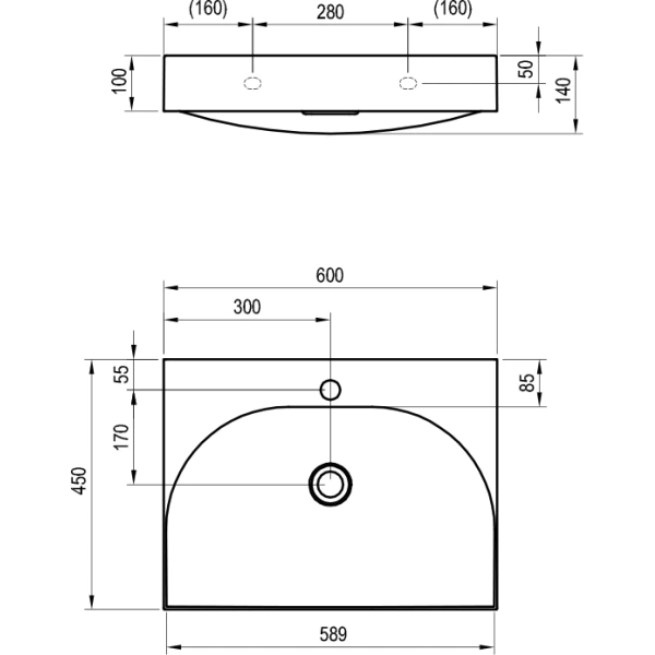 Раковина Ravak Lite XJX01260004 60x45 см, накладная, подвесная, белый