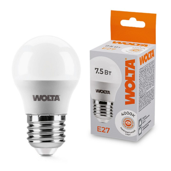 Лампа светодиодная Wolta E27 7.5Вт 4000K 25S45GL7.5E27