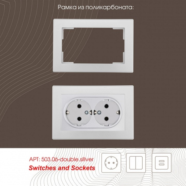 Розетка двойная с заземлением без рамки Arte Milano am-206 206.40-2.silver