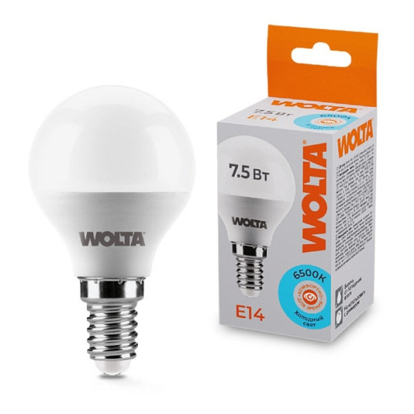 Лампа светодиодная Wolta E14 7.5Вт 6500K 25W45GL7.5E14