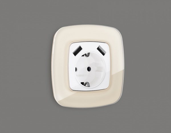 Накладка для розетки с заземлением и со шторками и 2хUSB type A Ambrella Volt OMEGA OP1090