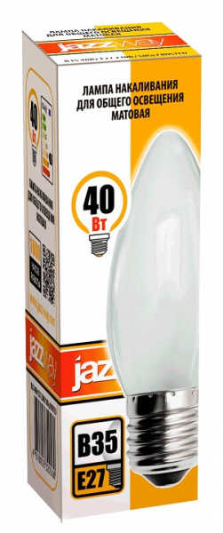 Лампа накаливания Jazzway  E27 40Вт 2700K B35 240V 40W E27 frosted