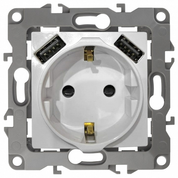 Розетка с заземлением и со шторкой и 2хUSB, без рамки Эра Эра Elegance 14-4109-01