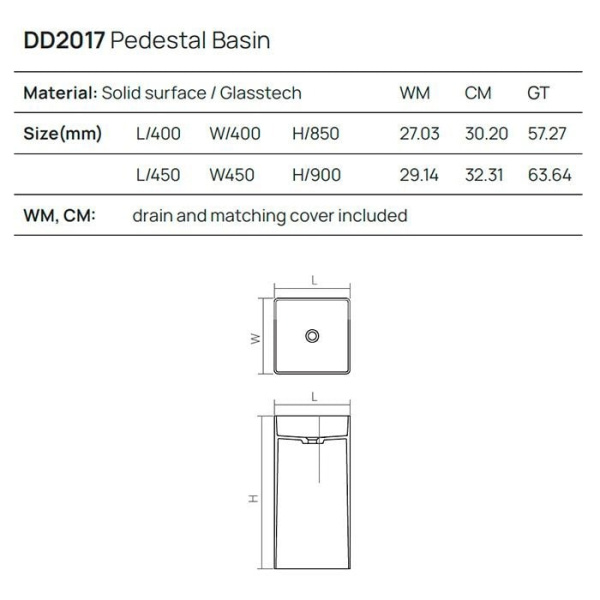 Раковина Dea Design Pedestal Basin 45 DD2017 450 R1 sunset