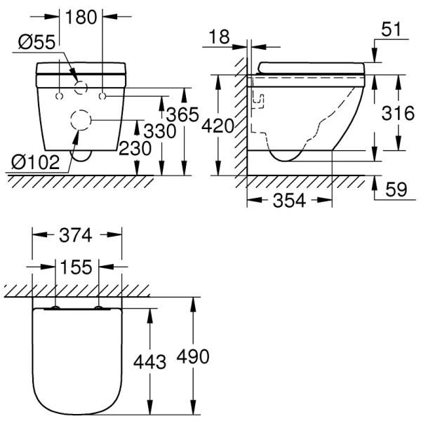 Унитаз подвесной Grohe Euro Ceramic 39693000 безободковый, торнадо, с сиденьем микролифт, альпийский белый