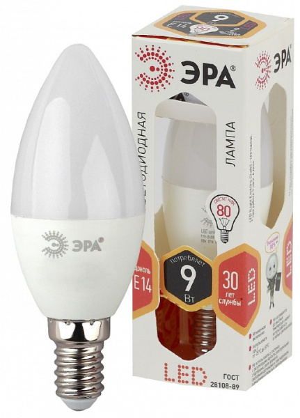 Лампа светодиодная Эра  E14 9Вт 2700K LED B35-9W-827-E14