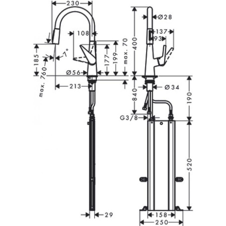 Смеситель для кухни hansgrohe Talis M51 73851800 с вытяжным душем сталь