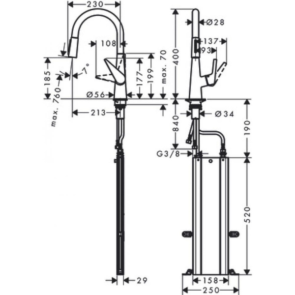 Смеситель для кухни hansgrohe Talis M51 73851800 с вытяжным душем сталь