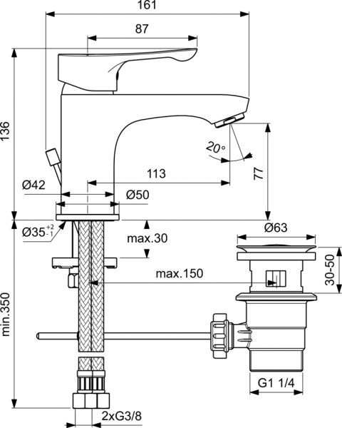 Смеситель для раковины Ideal Standard Dot 2.0 BC321AA
