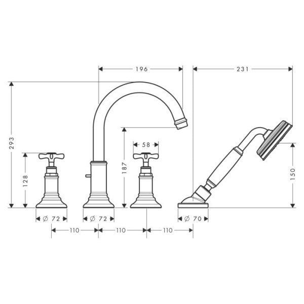 Смеситель на борт ванны Axor Montreux 16546000 с душевым гарнитуром