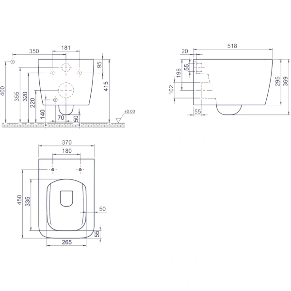 Унитаз подвесной Boheme Zen 967-WM безободковый, белый матовый
