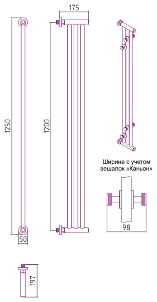 Полотенцесушитель водяной Сунержа Хорда ПП 1200х195 30-4124-1200 матовый белый