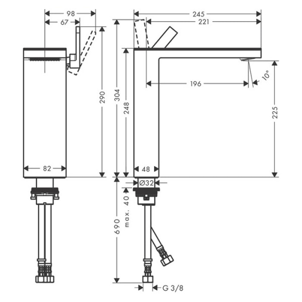 Смеситель для раковины Axor MyEdition 47020600 хром/черное стекло