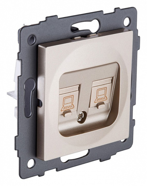 Розетка двойная Ethernet RJ-45 и со шторками, без рамки Kollinger  REA-019GD