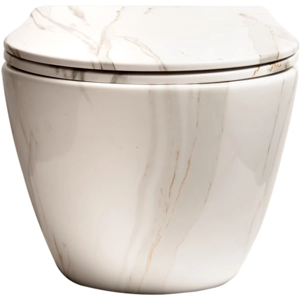 Унитаз подвесной SantiLine SL-5005MRB безободковый, с сиденьем микролифт, белый мрамор