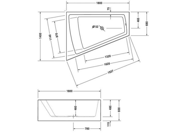 Акриловая ванна Duravit Paiova 180x140 SX 700268000000000 левая