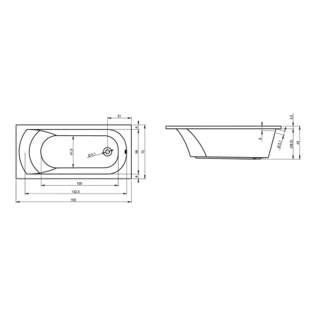 Акриловая ванна 150x70 см Eurolux Miamika E1015070021