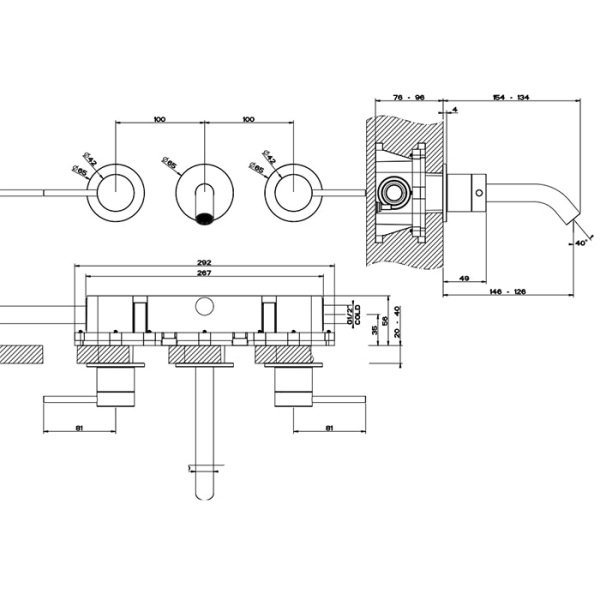 Смеситель для раковины Gessi 316 54092#707 черный матовый
