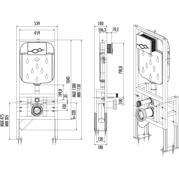 Инсталляция для унитаза Creavit FGR7004.00 сенсорная, питание от батареи