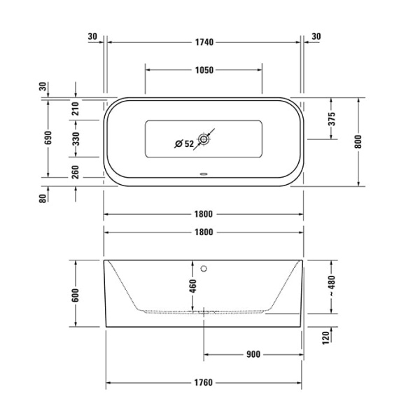 Ванна отдельностоящая Duravit Happy D2 Plus 180х80 700453000000000 c двумя наклонами для спины
