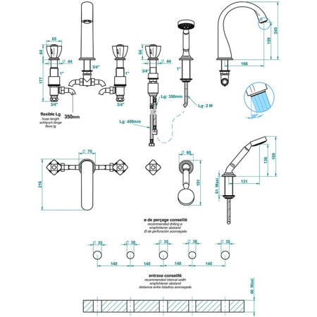 Смеситель для ванны THG Ptale de Cristal clair liser dor U6E.F01.1132SG золото