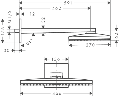 Верхний душ с держателем hansgrohe Rainmaker 24003400