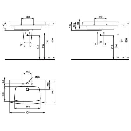 Раковина 80 см Ideal Standard Ventuno T001801