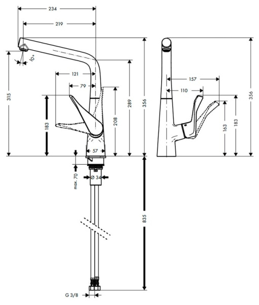 Смеситель для кухни hansgrohe Metris 14822000